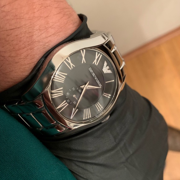 Emporio Armani Mens Watch Black Dial Stainless St - Picture 7 of 8